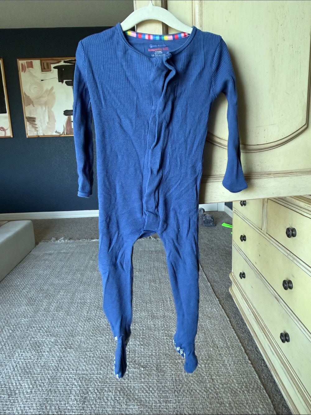 Magnetic Me Navy Ribbed Footed Baby Onesie
